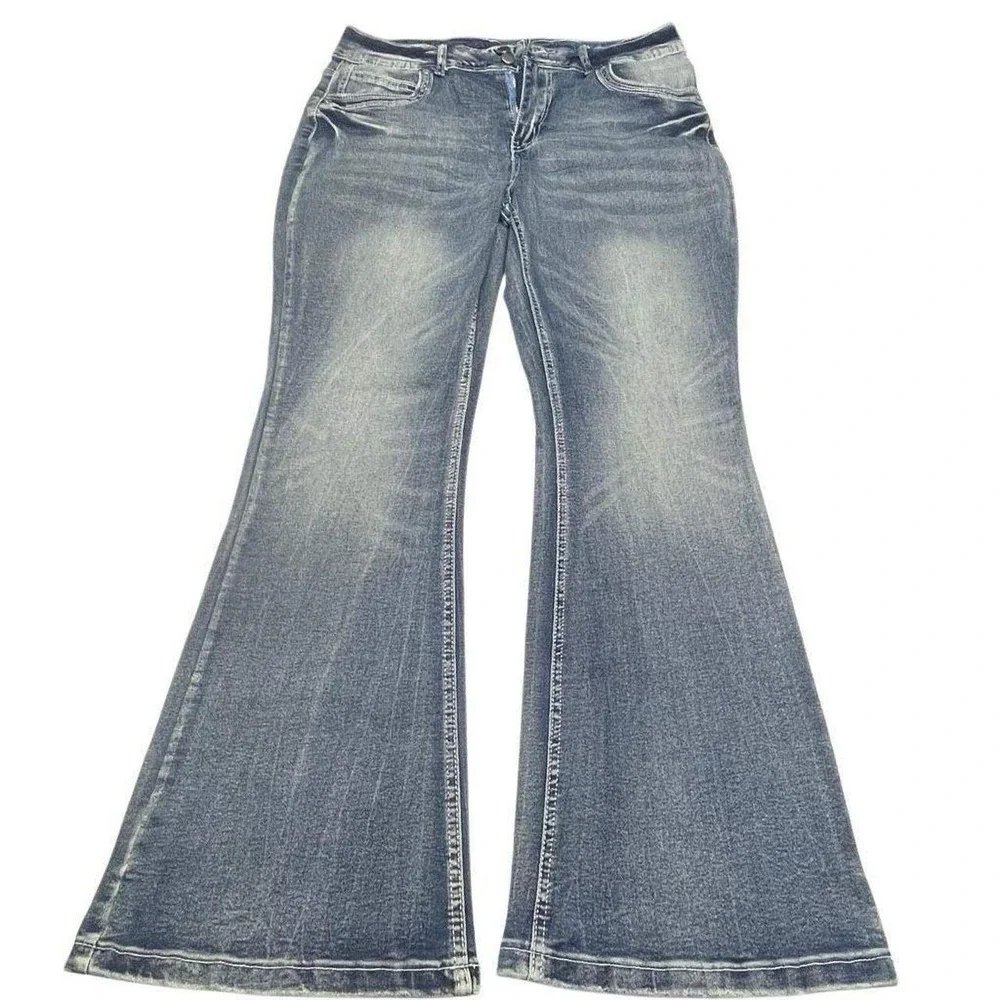 Medium Wash Fitted Stretch Boot Cut Jeans